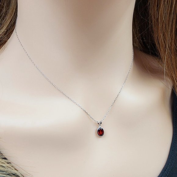 14K White Gold Garnet 7x5mm Pendant - Picture 5 of 10